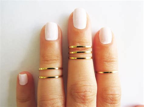 Thin Gold Ring Stacking Rings Knuckle Ring Gold Shiny Bands Set Of