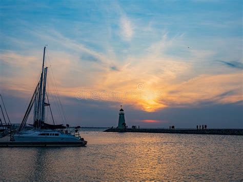 Sunset View Of The Lighthouse Of Lake Hefner Editorial Stock Image