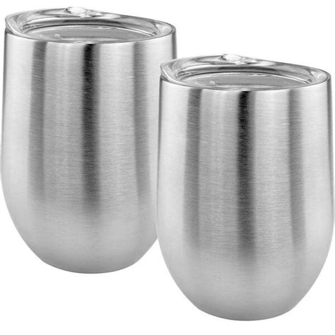 southern homewares stainless steel stemless double wall wine glass set of 2 sh hd 10212 s2