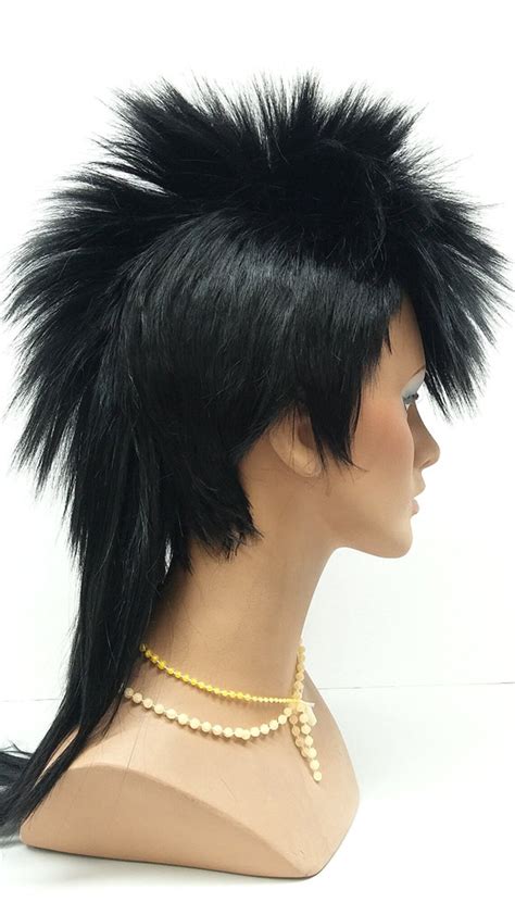 black long mohawk wig unisex punk rock wig costume wig etsy uk