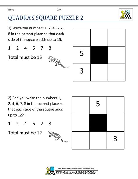 Using these math puzzles below will help your child to develop their math fact skills as well as their strategic thinking and reasoning. Math Puzzles 2nd Grade