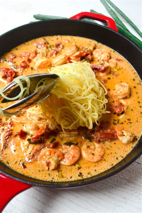 Return pot of water to a boil and season generously with salt. Shrimp in Sun Dried Tomato Cream Sauce - The Lemon Press