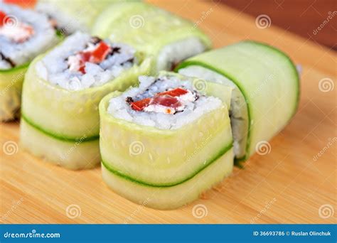 Cucumber Sushi Rolls Stock Photo Image Of Green Black 36693786
