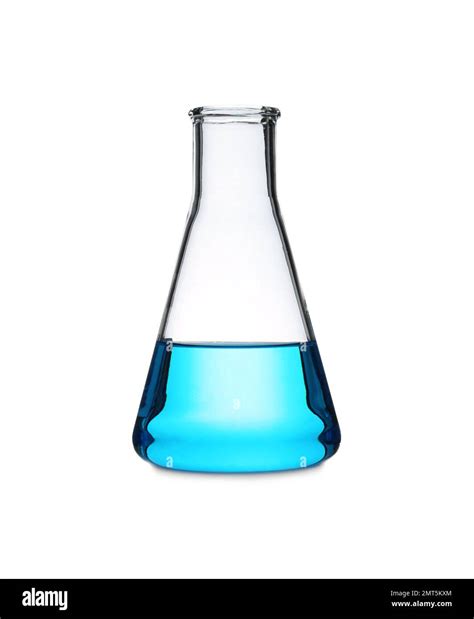 Erlenmeyer Flask With Light Blue Liquid Isolated On White Stock Photo Alamy