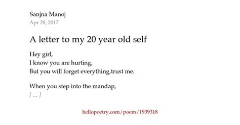 A Letter To My 20 Year Old Self By Sanjna Manoj Hello Poetry