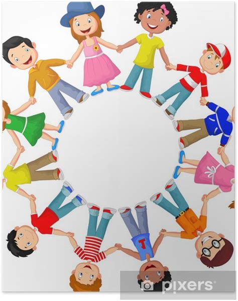 Poster Circle Of Happy Children Different Races Pixersus