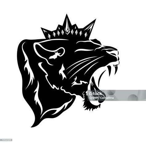 Ilustración De Rugido Pantera Negra Con Corona Real Perfil Estrado