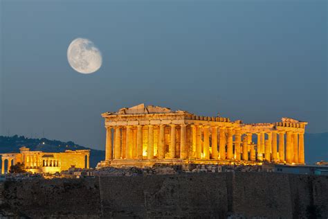 Moon Night Parthenon The Acropolis And Environs Athens Living