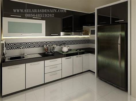 desain kitchen set elegan  nuansa hitam putih lantai dapur ide