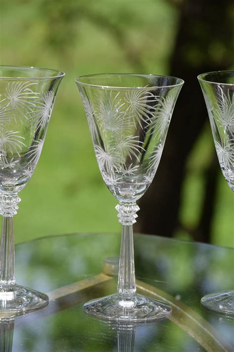 4 Vintage Etched Crystal Wine Glasses Set Of 4 Fostoria Lido Circa 1937 Tall Etched Crystal