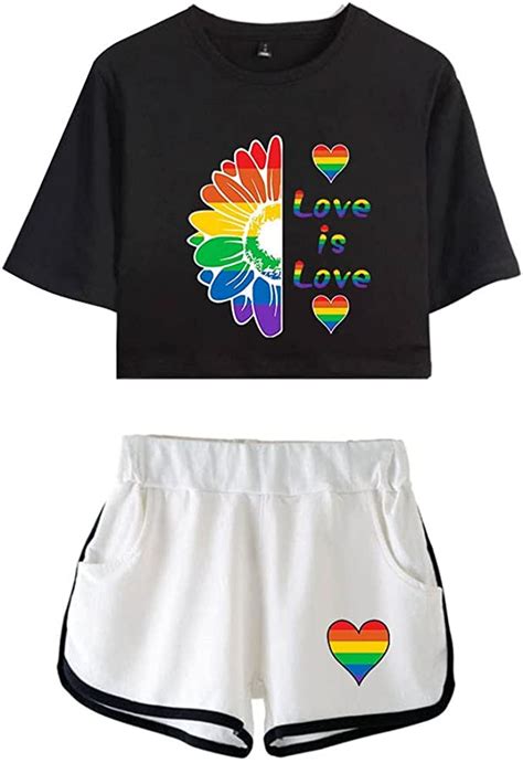 Jiyinjia Lgbt Gay Pride Crop Top Shorts Pcs Tracksuit Rainbow Love