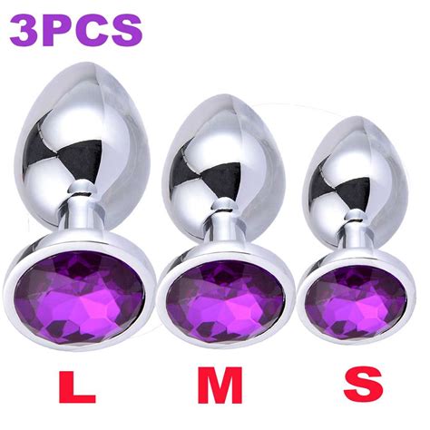 3pcs Stainless Steel Butt Toy Insert Plug Metal Jeweled Plated Stopper Purple 714046402734 Ebay