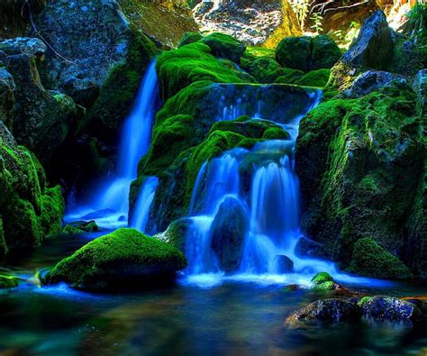 1920x1080px 1080p Free Download Waterfalls Rocks Moss Water Blue