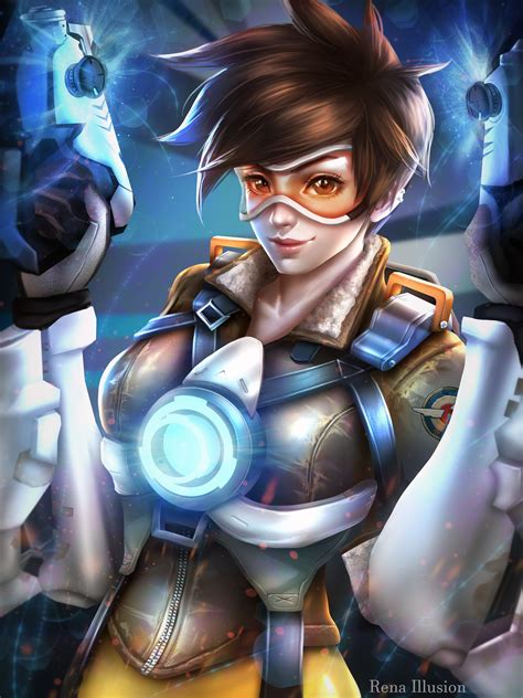 Wallpaper Gun Anime Girls Short Hair Weapon Tracer Overwatch