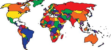 World Map Color Countries Tourist Map Of English