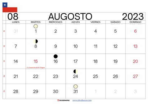 Descargar Calendario Agosto 2023 Chile