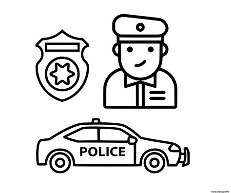 Coloriage Policier Voiture Et Badge Dessin Police à Imprimer