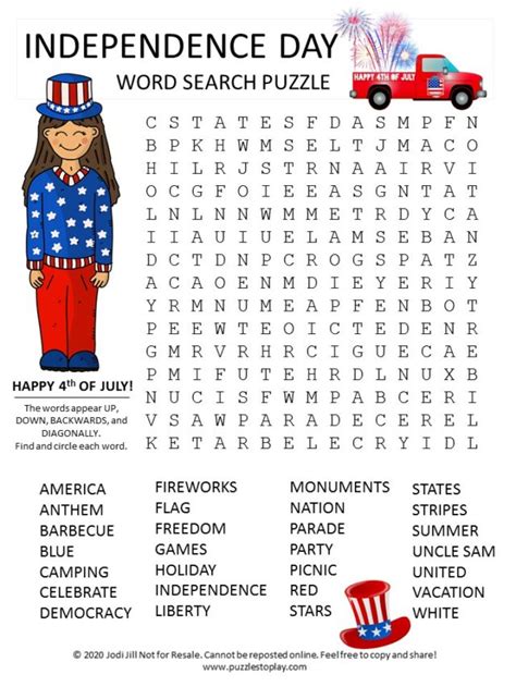 4th Of July Word Search Puzzle Puzzles To Play