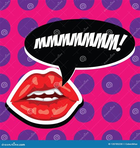 Red Lips And Open Mouth With Comic Speech Bubble Beautiful Mouth With