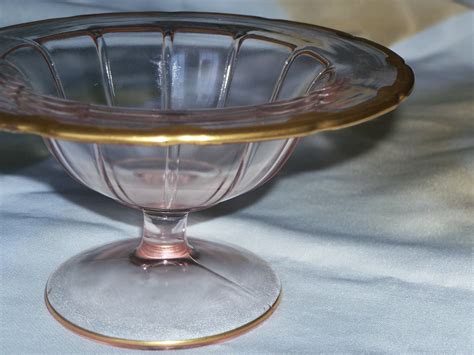 Vintage Pink Depression Glass Gold Trimmed Stemmed Compote Etsy