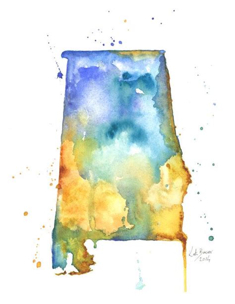 Alabama Map 85 X 11 Print Of Original Watercolor Illustration