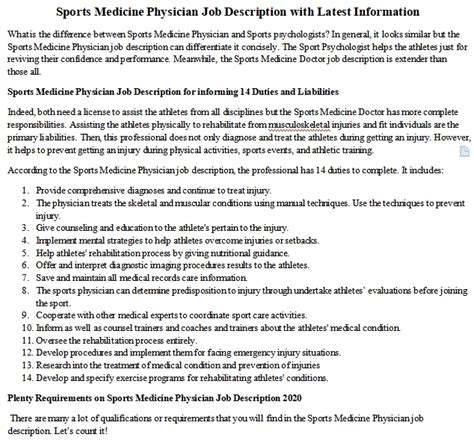 Salary, job description, how to become one, and quiz > what do sports medicine physicians what do sports medicine physicians do (including their typical day at work). Sports Medicine Physician Job Description with Latest ...