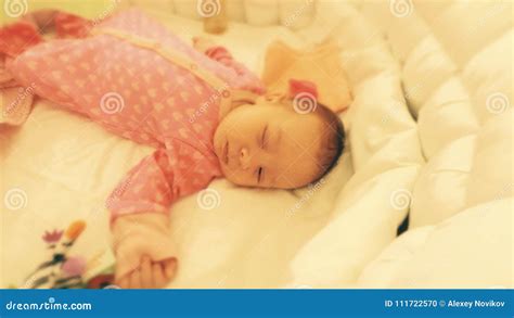 Cute Newborn Baby Girl Sleeping In Her Cot Time Lapse Stock Footage