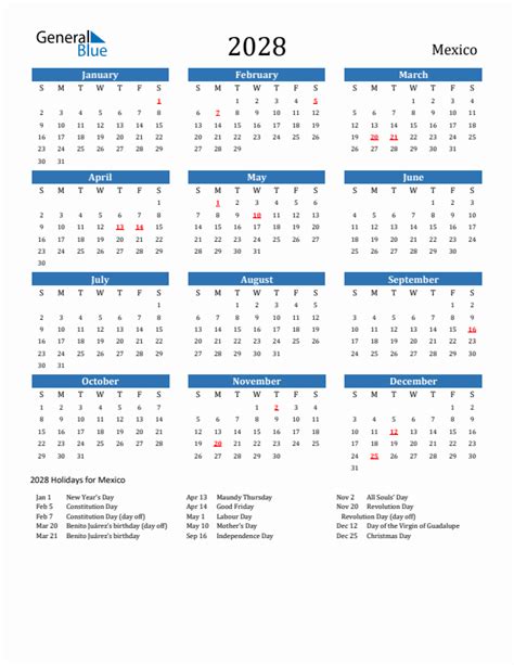 2028 Mexico Calendar With Holidays