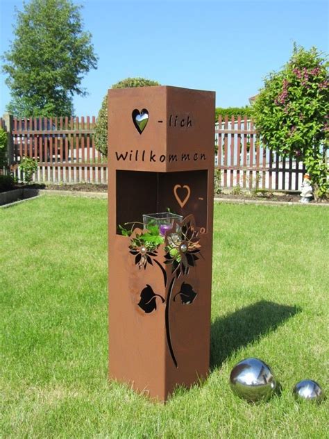 Maybe you would like to learn more about one of these? 4Eck Säule Rost willkommen Edelrost Metall Gartendeko ...