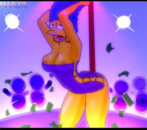 Rule 34 Blue Hair Breasts Clothes Color Female Human Indoors Marge Simpson Marzr Money Pole