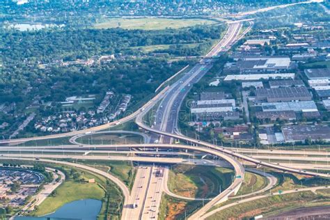 Aerial View Of Highway Interchange In A City Stock Photo Image Of
