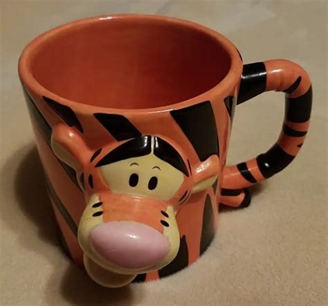 TIGGER 3D FACE Mug Disney Store Tail Handle Orange Black Stripes Winnie