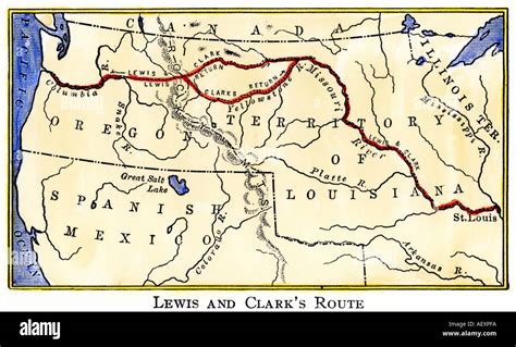 Map Of The Lewis And Clark Route Across Louisiana Territory 1804 To