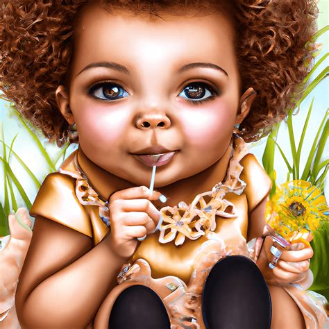 Adorable African American Baby Girl With Dandelion · Creative Fabrica