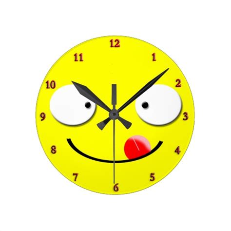 Cartoon Smiley Face Funny Smile Yum Round Clock From Zazzle Clipart