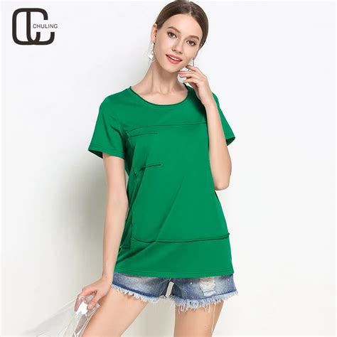 Womens Summer Black Pink Green Elastic Cotton Casual Patchwork Plus Size T Shirt Female Short
