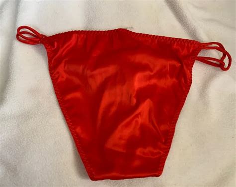 shinny bright red cheeky double string satin bikini panties sz m 19 99 picclick