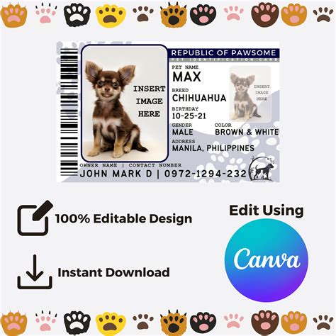Pet-tastic ID Card: Paw-dentity at Its Best Pet ID Card Editable in