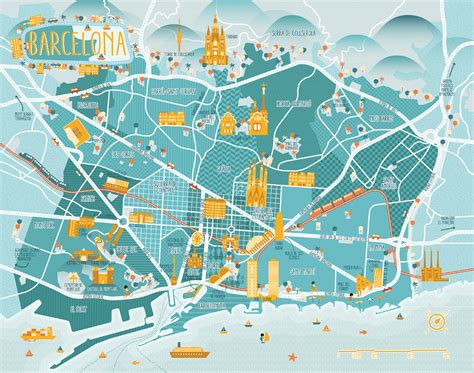 A Map Of Barcelona On Behance Barcelona City Map Illustrated Map