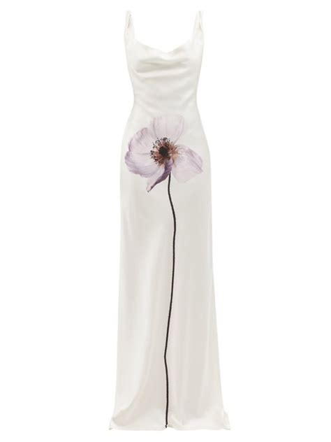 Common Hours Flower Print Silk Satin Maxi Dress White Coshio Online