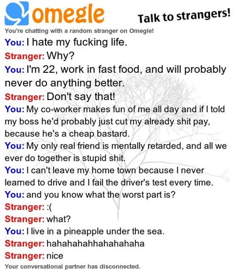 sfi omefile talk to strangersyoure chatting with a random stranger on omegle you i hate my