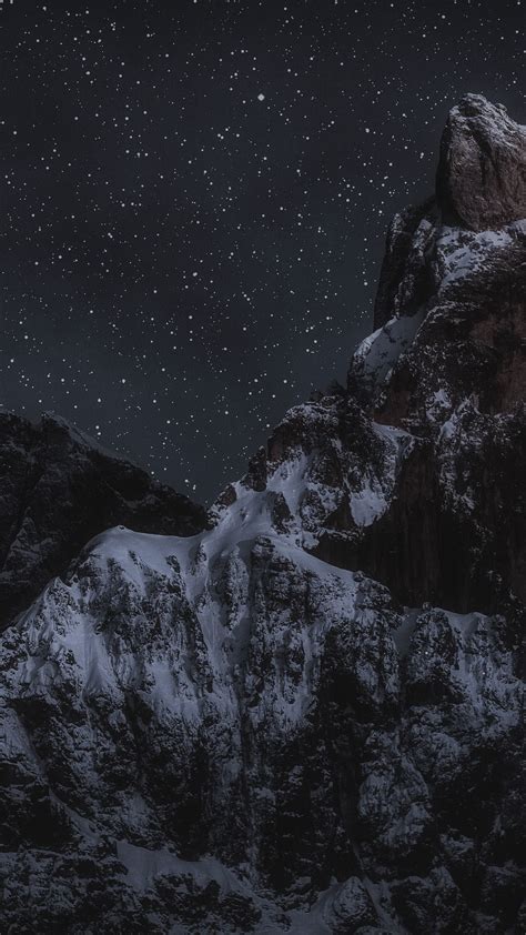 Download 2160x3840 Wallpaper Starry Sky Mountain Peak Rocky Mountain
