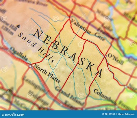 Geographic Map Of Us State Nebraska With Important Cities Stock Image