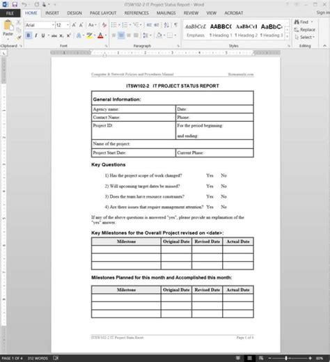 Software Development Status Report Template