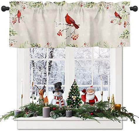 Christmas Valances Windows Curtain Cardinals Christmas Kitchen Curtain