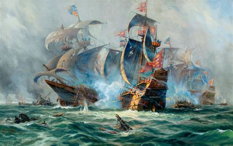 Art Ships Sailing Battle Ocean Painting Ship Wallpaper
