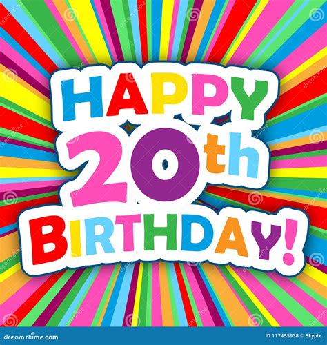 Happy 20th Birthday Vector Card On Bright And Colorful Background