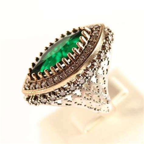 Turkish Jewelry Ottoman Emerald Topaz K Sterling Silver Ring Size