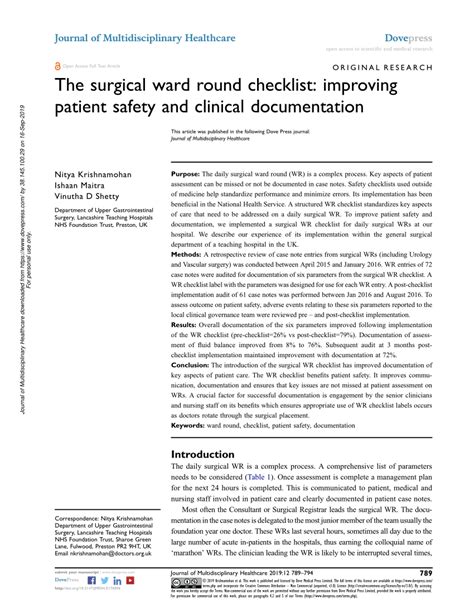 Pdf The Surgical Ward Round Checklist Improving Patient Safety And