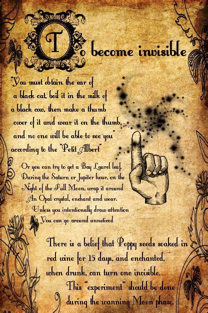 To Become Invisible Spell Printable Spell Pages Witch Spell Book